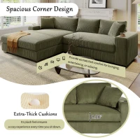 Large Corner Sectional Sofa with Extra-Thick Cushions, Comfortable Upholstered Couch for Living Room, 111.5" L x 59" W x 32" H, Green(m-5)