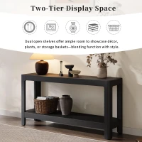 Elegant Farmhouse Console Table with Knot-Free Pine Legs, Accent Sofa Table with Solid Wood Veneer Top, 59" L x 15.5" W x 30" H, Black(m-4)
