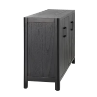 Farmhouse Storage Cabinet with Wood Veneer and Solid Pine Legs, Rustic Accent Sideboard for Entryways, 59" L x 18" W x 36" H, Black(m-14)