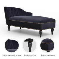 Elegant Chaise Lounge with Button-Tufted Design and Nailhead Trim, Right-Arm Facing Chaise for Living Room, 58" L x 26.5" W x 28.5" H, Black(m-8)