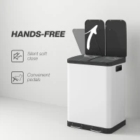 HOMCOM Kitchen Garbage Bin, 2 x 7.9 Gal (2 x 30 L) Trash Can, Soft-Close Garbage Can with Removable Inner Buckets, White(m-6)