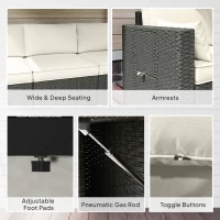 Outsunny 3 Seater Wicker Patio Sofa with Side Trays, Outdoor Couch with 6" Thick Back Cushions, Deep Seating, Cream White(m-7)