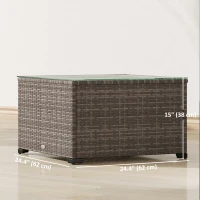 Outsunny 24.4" Patio Wicker Coffee Table, PE Rattan Outdoor Side Table with Tempered Glass Top, Black(m-3)