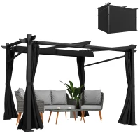 Outsunny Metal Pergola with Sliding Roof Canopy, Retractable Pergola Canopy, 10' x 10', Black(m-11)