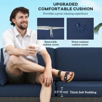 Outsunny 3-Seater Outdoor Sofa with Cushions, PE Rattan Conversation Patio Couch with Pillows for Garden, Poolside, Blue/Brown(m-5)