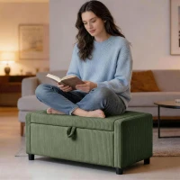 HOMCOM Storage Ottoman, Upholstered Corduroy End of Bed Bench with Thick Padding, Storage Bench for Bedroom, Dark Green(m-10)