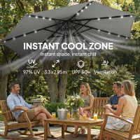 Outsunny 9.7ft Solar LED Cantilever Patio Umbrella with 32 LED Lights, Cross Base, Crank Handle, for Poolside, Deck, Dark Grey(m-7)