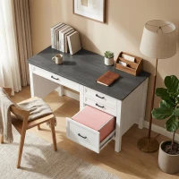 HOMCOM 54" Farmhouse Executive Desk, Computer Desk with Drawers, Adjustable Hanging Rails for for A4/Letter Size Files, White(m-1)