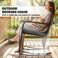 Outsunny 3 Pieces Rocking Bistro Set Outdoor Patio Furniture Set with Cushions, Glass Coffee Table for Balcony, Grey(m-4)