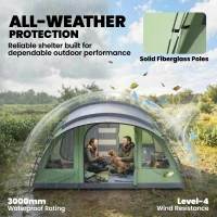 Outsunny Multi-Room Camping Tent for 2-4 Person, Easy Set up Large Family Tent with 4 Windows, Porch, Light Green(m-6)