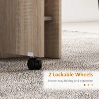 HOMCOM Extendable Dining Table, Collapsible Folding Table w/ 2-tier Shelves and Rolling Casters, Nature Wood(m-6)