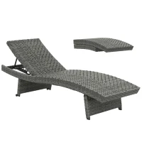 Outsunny Patio Lounger, Folding Wicker Outdoor Chaise Lounge with 4-Level Adjustable Backrest, Grey(m-11)