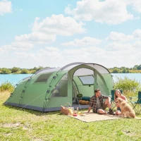 Outsunny Multi-Room Camping Tent for 2-4 Person, Easy Set up Large Family Tent with 4 Windows, Porch, Light Green(m-1)
