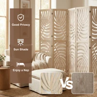 HOMCOM 6 Panel Room Divider, Detachable Folding Privacy Screens with Palm Leaf Design for Home Office, Natural Wood(m-6)