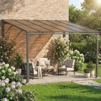 Outsunny 11' x 10' Outdoor Pergola, Wall Mounted Hardtop Lean-to Gazebo with Polycarbonate Roof and Metal-Aluminium Frame(m-8)