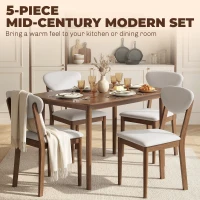 HOMCOM 5-Piece Dining Table Set for 4, Mid-Century Modern Kitchen Table and Chairs, Cream White(m-4)