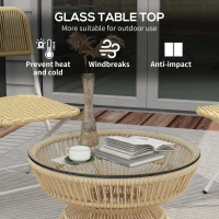 Outsunny Rattan Outdoor Coffee Table, Patio End Table with Tempered Glass Tabletop & Steel Frame, Wicker Furniture, Nature Wood(m-5)