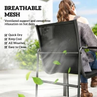 Outsunny 7 Pieces Outdoor Dining Set for 6, Glass Patio Table and Chairs with Decorative Armrests, All Weather Mesh, Black(m-4)