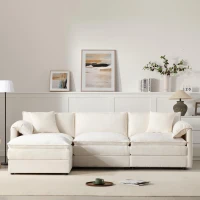 Modular Sectional Sofa with Deep Wide Seats and Cushions, L-Shaped Cloud Couch with Movable Ottoman, 103" L x 59.5" W x 33" H, White(m-10)