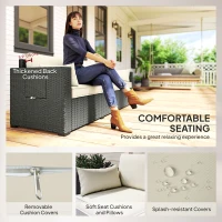 Outsunny 3 Seater Wicker Patio Sofa with Side Trays, Outdoor Couch with 6" Thick Back Cushions, Deep Seating, Cream White(m-6)