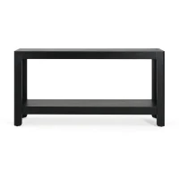 Elegant Farmhouse Console Table with Knot-Free Pine Legs, Accent Sofa Table with Solid Wood Veneer Top, 59" L x 15.5" W x 30" H, Black(m-13)