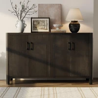 Farmhouse Storage Cabinet with Wood Veneer and Solid Pine Legs, Rustic Accent Sideboard for Entryways, 59" L x 18" W x 36" H, Black(m-8)