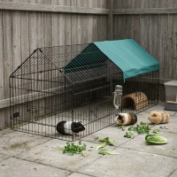 PawHut 87" Small Animal Playpen with with Roof for Rabbits, Chicken, Chinchillas for Indoor/Outdoor Use, Green(m-9)