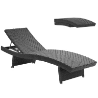 Outsunny Patio Lounger, Folding Wicker Outdoor Chaise Lounge with 4-Level Adjustable Backrest, Black(m-11)
