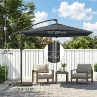 Outsunny 9.7 ft Offset Patio Umbrella with Water/Sand Fillable Weights, Garden Hanging Parasol with Locking Latch, Dark Grey(m-3)