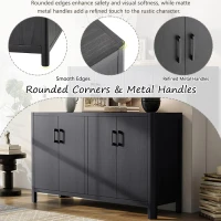 Farmhouse Storage Cabinet with Wood Veneer and Solid Pine Legs, Rustic Accent Sideboard for Entryways, 59" L x 18" W x 36" H, Black(m-7)