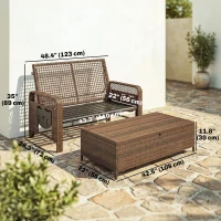 Outsunny 2 Pieces Patio Lounge Chair Set with Cushions, PE Wicker Outdoor Chaise Lounge with Adjustable Backrest, Side Trays(m-3)