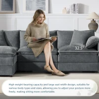 Modular Sectional Sofa with Deep Wide Seats and Cushions, L-Shaped Cloud Couch with Movable Ottoman, 103" L x 59.5" W x 33" H, Dark Gray(m-5)