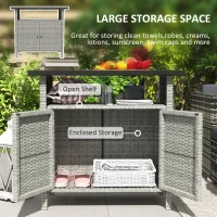 Outsunny Wicker Outdoor Storage Cabinet with Two Doors and Shelf for Outdoor Pool Towel Storage, Grey(m-4)
