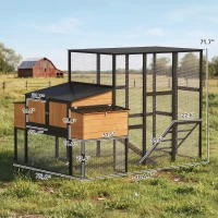 PawHut 105" Large Chicken Coop, Walk-in Wooden Hen House for 7-12 Hens, Poultry Cage Chicken House with Run, 2 Nesting Boxes(m-3)