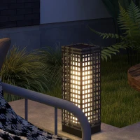 Outsunny Wicker Solar Outdoor Lamp, Decorative Floor Lamp with Auto On/Off LED Lights, IP44 for Patio, Porch, Pathway, Grey(m-8)