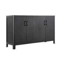 Farmhouse Storage Cabinet with Wood Veneer and Solid Pine Legs, Rustic Accent Sideboard for Entryways, 59" L x 18" W x 36" H, Black(m-2)