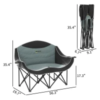 Outsunny Padded Folding Camp Chair for Adults, Double Camping Chair with Armrests, Cup Holders, Carry Bag for Outdoor, Black(m-3)