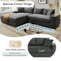 Large Corner Sectional Sofa with Extra-Thick Cushions, Comfortable Upholstered Couch for Living Room, 111.5" L x 59" W x 32" H, Gray(m-5)