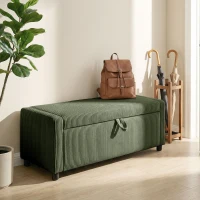 HOMCOM Storage Ottoman, Upholstered Corduroy End of Bed Bench with Thick Padding, Storage Bench for Bedroom, Dark Green(m-8)