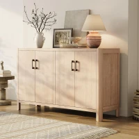 Farmhouse Storage Cabinet with Wood Veneer and Solid Pine Legs, Rustic Accent Sideboard for Entryways, 59" L x 18" W x 36" H, Natural(m-8)