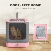 PawHut Cat Litter Box with Lid, Enclosed Litter Box for Medium Cats, Front-Entry and Top-Exit, Scoop, Deodorizer Bag, Pink(m-6)
