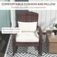Outsunny Adirondack Chair, Outdoor Wicker Rocking Chair with High Back, Seat Cushion and Pillow for Porch, Balcony, Cream/Brown(m-6)