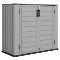 Outsunny 33 Cu.ft Plastic Outdoor Storage Shed, Storage Cabinet Tool Box with Lockable Double Doors and Flip-Top Lid Light Grey(m-11)