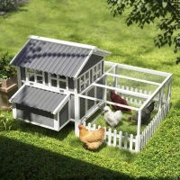 PawHut Wooden Chicken Coop with Run for 1-2 Chickens, 68" x 59" x 42"(m-9)