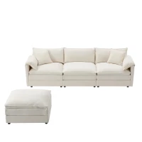 Modular Sectional Sofa with Deep Wide Seats and Cushions, L-Shaped Cloud Couch with Movable Ottoman, 103" L x 59.5" W x 33" H, White(m-12)