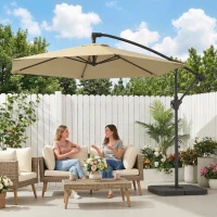Outsunny 9.7 ft Offset Patio Umbrella with Water/Sand Fillable Weights, Garden Hanging Parasol with Locking Latch, Khaki(m-8)