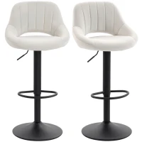 HOMCOM Bar Stools Set of 2, Swivel Counter Height Barstools with Adjustable Height and Cutout Back, Velvet Upholstered Bar Chairs with Round Metal Base and Footrest, Cream(m-14)