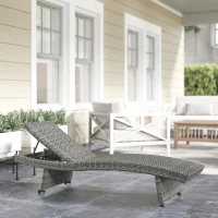 Outsunny Patio Lounger, Folding Wicker Outdoor Chaise Lounge with 4-Level Adjustable Backrest, Grey(m-1)