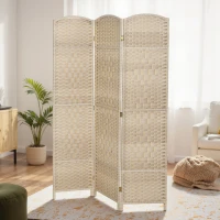 HOMCOM 6 Ft Tall Folding Room Divider, 3 Panel Portable Privacy Screen, Hand-Woven Partition Wall Divider, Light Oak(m-1)
