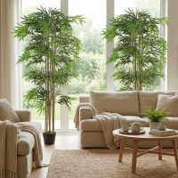 Outsunny 6FT Artificial Bamboo Tree Set of 2, Fake Plant with 1530 Leaves, Greenery Plant in Nursery Pot for Indoor, Green(m-10)